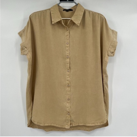 Quince Vintage Wash Tencel Camp Shirt Light Khaki sz L NWT Button Front Top - Picture 1 of 4